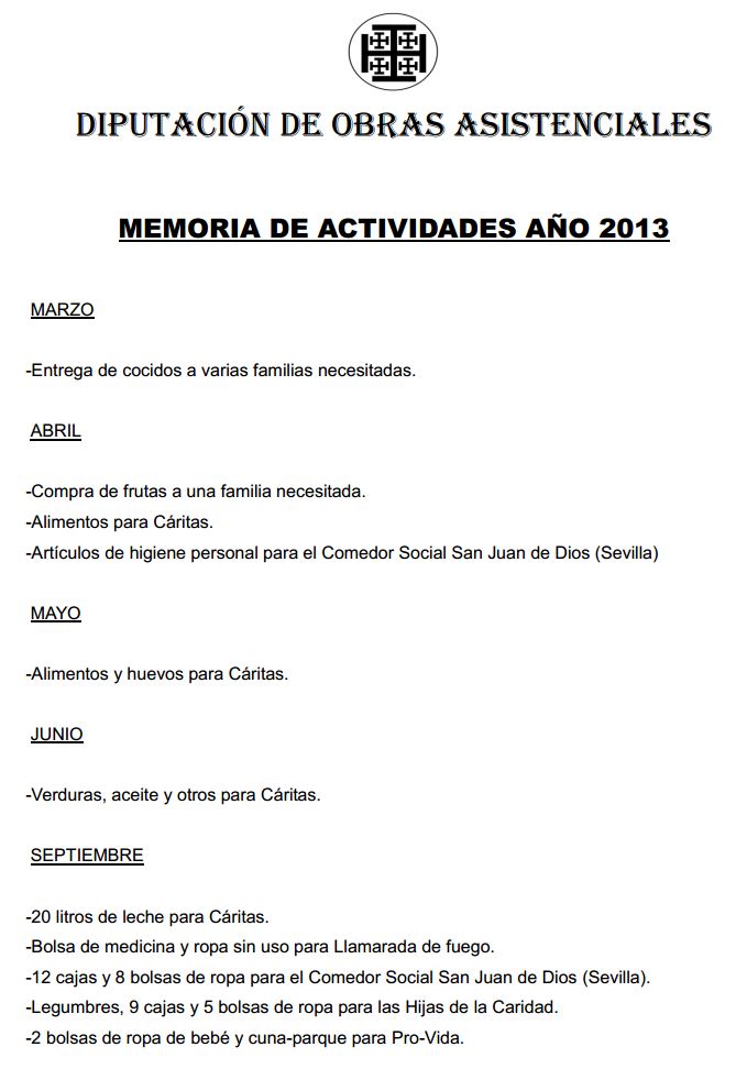 memoria activiades bolsa caridad 2013