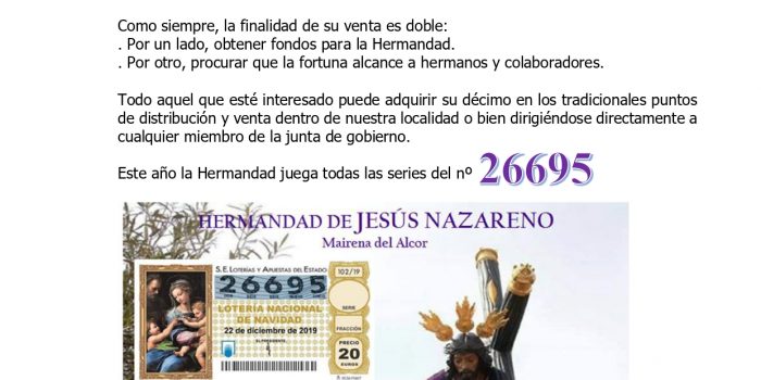 LOTERÍA NAVIDAD HERMANDAD DE JESÚS – 2019