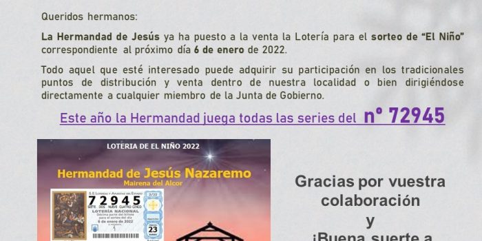 Lotería del Niño, Año 2022