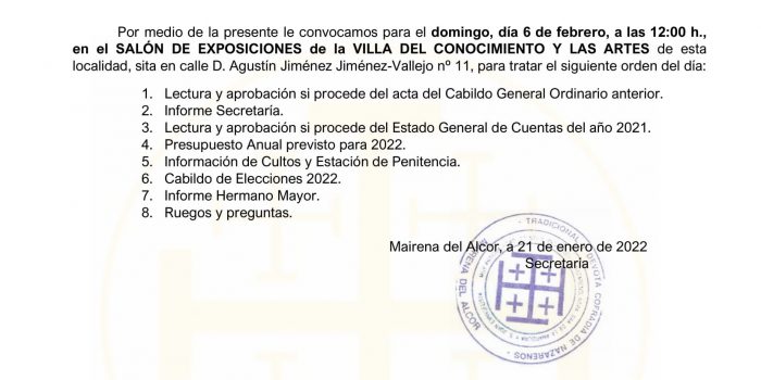 Citación a Cabildo General Ordinario, año 2022