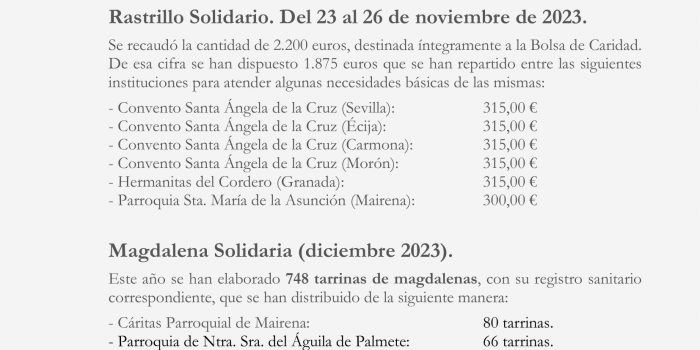 Balance del Rastrillo y Magdalena solidarios, 2023