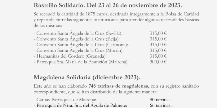 Balance del Rastrillo y Magdalena solidarios, 2023