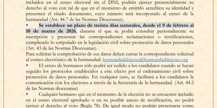 Inicio del proceso electoral – Hermandad de Jesús