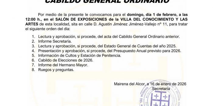 Convocatoria para Cabildo General Ordinario, año 2026