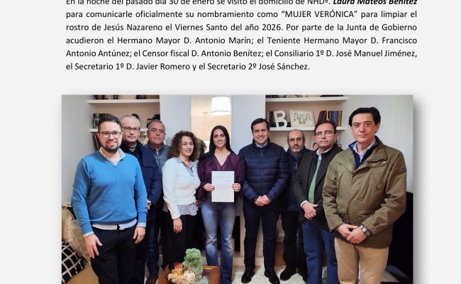 Nombramiento de la «Mujer Verónica» para el año 2026