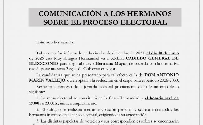 Cabildo de Elecciones. Circular Informativa.