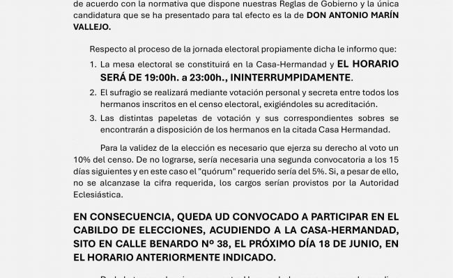 Convocatoria Cabildo de Elecciones