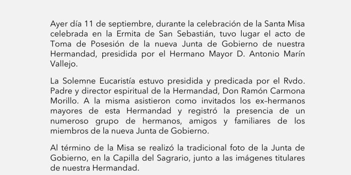 Acto de toma de posesión de la nueva Junta de Gobierno